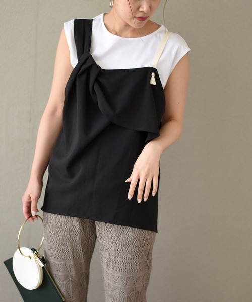 LHELBIE(レルビエ)の「レイヤードビスチェノースリトップス(Tシャツ/カットソー・レディース・ブラック/ベージュ/カーキ・M)」の11枚目の写真