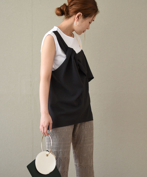 LHELBIE(レルビエ)の「レイヤードビスチェノースリトップス(Tシャツ/カットソー・レディース・ブラック/ベージュ/カーキ・M)」の14枚目の写真