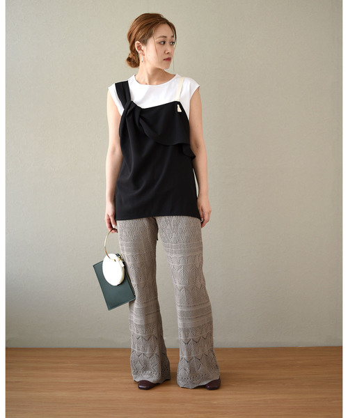 LHELBIE(レルビエ)の「レイヤードビスチェノースリトップス(Tシャツ/カットソー・レディース・ブラック/ベージュ/カーキ・M)」の15枚目の写真