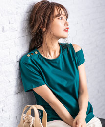 KOBE LETTUCE | ショルダーボタン&スリット アシンメトリー半袖Tシャツ(Tシャツ/カットソー)
