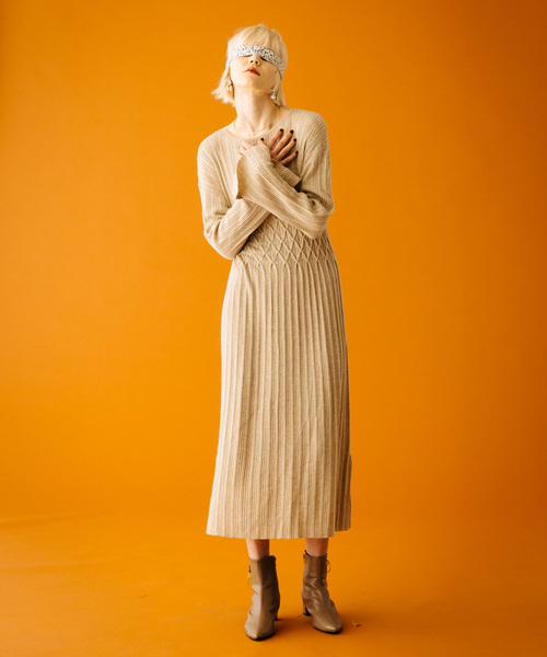LAYMEE(レイミー)の「Lino knit OP / リノニットワンピ(ワンピース)」|ベージュ