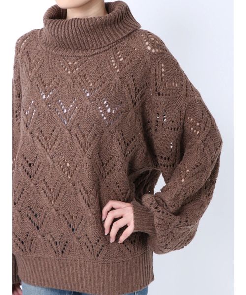 Ungrid(アングリッド)の「透かし編みタートルニット(ニット/セーター・レディース・パープル/オフホワイト/モカ・FREE)」の20枚目の写真