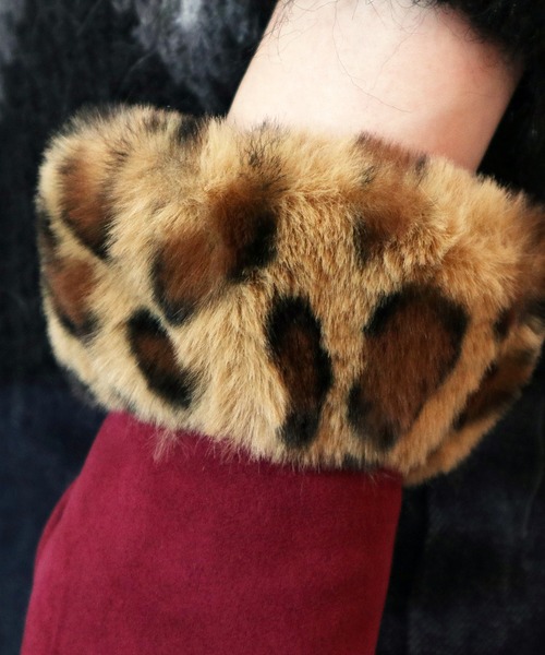 セール】フェイクスエード ヒョウ柄 フェイクファー手袋 EG5901 QLI