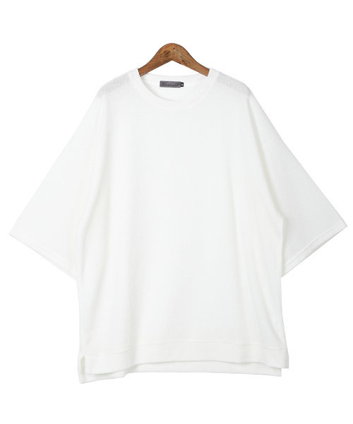 LUXSTYLE(ラグスタイル)の「ワッフルクルーネック五分袖ニットソー(Tシャツ/カットソー・メンズ・ブルー/ミント/ブラック/グレー/ピンク/ホワイト・M/L)」の7枚目の写真