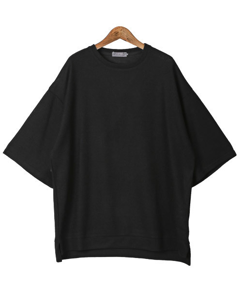 LUXSTYLE(ラグスタイル)の「ワッフルクルーネック五分袖ニットソー(Tシャツ/カットソー・メンズ・ブルー/ミント/ブラック/グレー/ピンク/ホワイト・M/L)」の8枚目の写真
