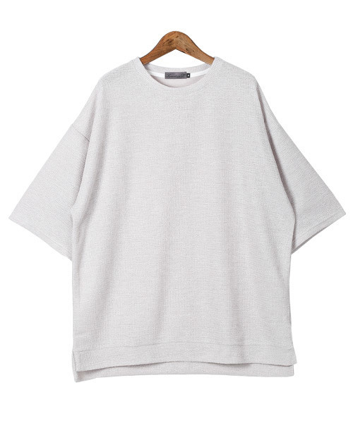 LUXSTYLE(ラグスタイル)の「ワッフルクルーネック五分袖ニットソー(Tシャツ/カットソー・メンズ・ブルー/ミント/ブラック/グレー/ピンク/ホワイト・M/L)」の9枚目の写真