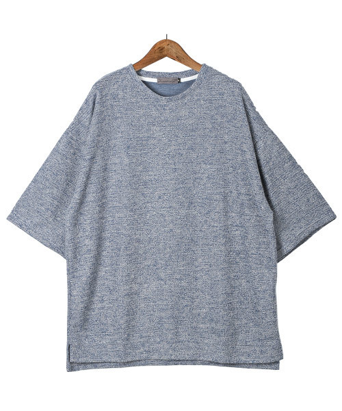 LUXSTYLE(ラグスタイル)の「ワッフルクルーネック五分袖ニットソー(Tシャツ/カットソー・メンズ・ブルー/ミント/ブラック/グレー/ピンク/ホワイト・M/L)」の10枚目の写真