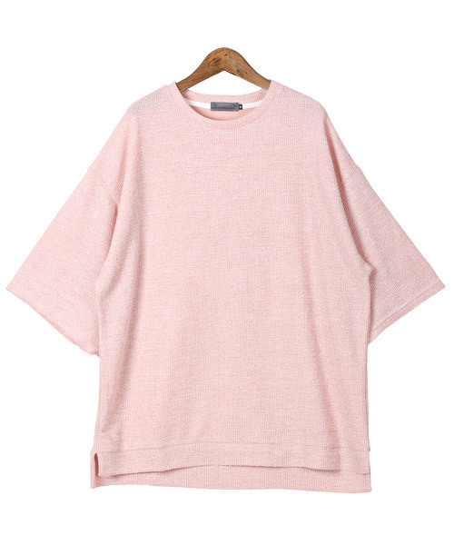 LUXSTYLE(ラグスタイル)の「ワッフルクルーネック五分袖ニットソー(Tシャツ/カットソー・メンズ・ブルー/ミント/ブラック/グレー/ピンク/ホワイト・M/L)」の11枚目の写真