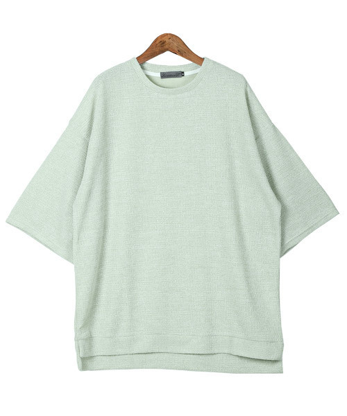 LUXSTYLE(ラグスタイル)の「ワッフルクルーネック五分袖ニットソー(Tシャツ/カットソー・メンズ・ブルー/ミント/ブラック/グレー/ピンク/ホワイト・M/L)」の12枚目の写真