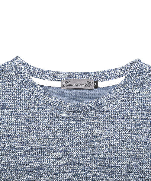 LUXSTYLE(ラグスタイル)の「ワッフルクルーネック五分袖ニットソー(Tシャツ/カットソー・メンズ・ブルー/ミント/ブラック/グレー/ピンク/ホワイト・M/L)」の13枚目の写真