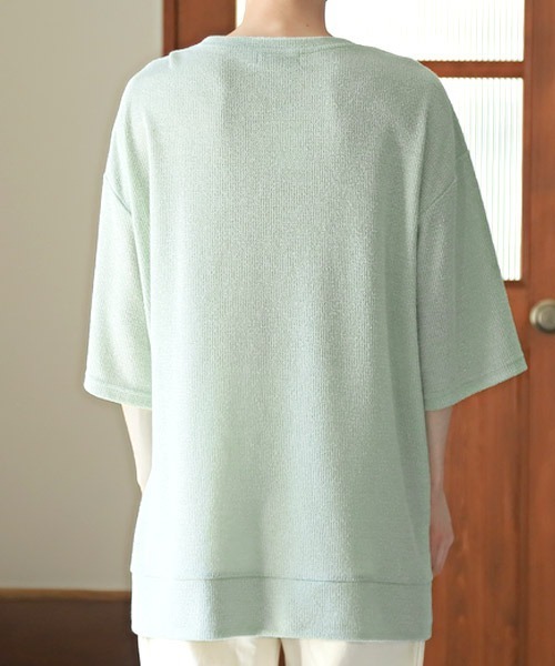 LUXSTYLE(ラグスタイル)の「ワッフルクルーネック五分袖ニットソー(Tシャツ/カットソー・メンズ・ブルー/ミント/ブラック/グレー/ピンク/ホワイト・M/L)」の17枚目の写真