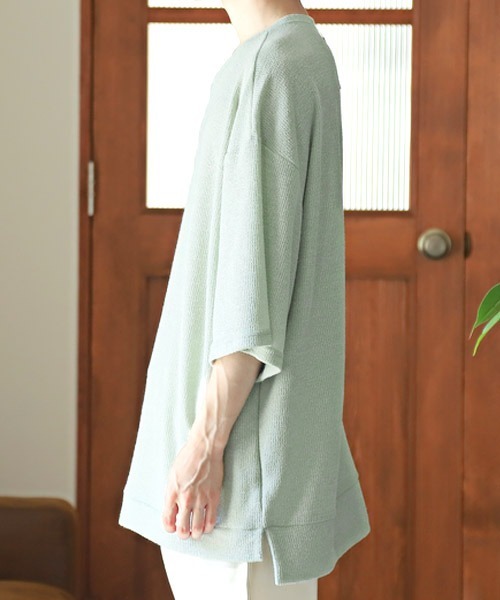 LUXSTYLE(ラグスタイル)の「ワッフルクルーネック五分袖ニットソー(Tシャツ/カットソー・メンズ・ブルー/ミント/ブラック/グレー/ピンク/ホワイト・M/L)」の18枚目の写真