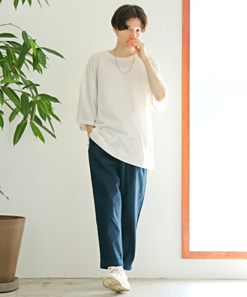 LUXSTYLE(ラグスタイル)の「ワッフルクルーネック五分袖ニットソー(Tシャツ/カットソー・メンズ・ブルー/ミント/ブラック/グレー/ピンク/ホワイト・M/L)」の19枚目の写真