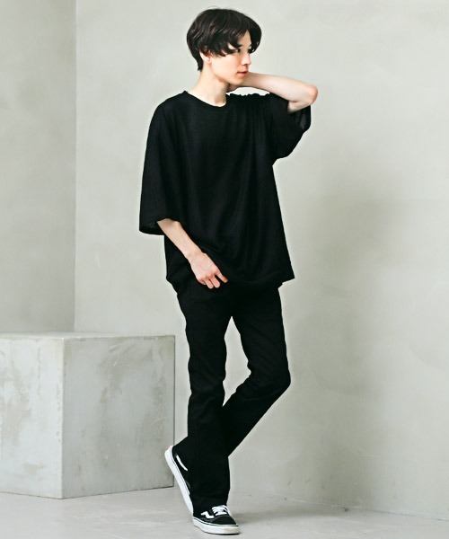 LUXSTYLE(ラグスタイル)の「ワッフルクルーネック五分袖ニットソー(Tシャツ/カットソー・メンズ・ブルー/ミント/ブラック/グレー/ピンク/ホワイト・M/L)」の20枚目の写真
