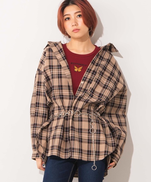 WEGO(ウィゴー)の「WEGO/ルーズカラーチェックシャツ(シャツ/ブラウス・レディース・ベージュ系その他2/パープル系その他2/ブラック系その他2/ベージュ系その他3・FREE)」の3枚目の写真