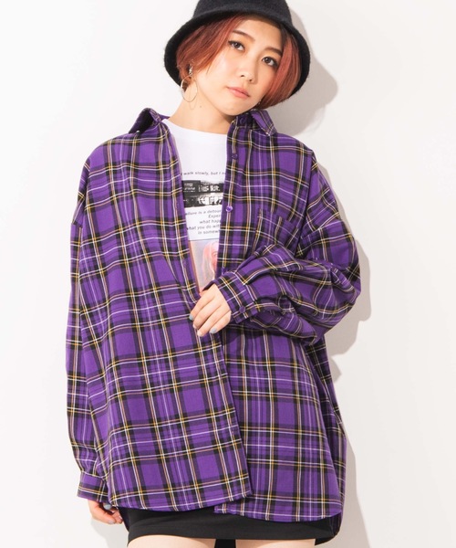 WEGO(ウィゴー)の「WEGO/ルーズカラーチェックシャツ(シャツ/ブラウス・レディース・ベージュ系その他2/パープル系その他2/ブラック系その他2/ベージュ系その他3・FREE)」の4枚目の写真