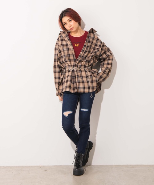 WEGO(ウィゴー)の「WEGO/ルーズカラーチェックシャツ(シャツ/ブラウス・レディース・ベージュ系その他2/パープル系その他2/ブラック系その他2/ベージュ系その他3・FREE)」の8枚目の写真