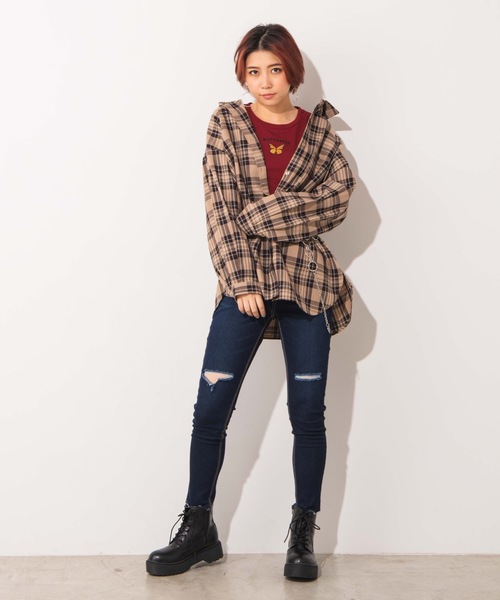 WEGO(ウィゴー)の「WEGO/ルーズカラーチェックシャツ(シャツ/ブラウス・レディース・ベージュ系その他2/パープル系その他2/ブラック系その他2/ベージュ系その他3・FREE)」の9枚目の写真