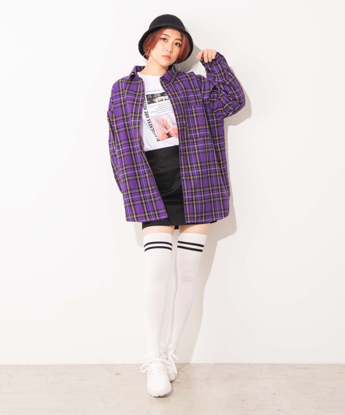 WEGO(ウィゴー)の「WEGO/ルーズカラーチェックシャツ(シャツ/ブラウス・レディース・ベージュ系その他2/パープル系その他2/ブラック系その他2/ベージュ系その他3・FREE)」の10枚目の写真