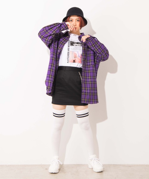 WEGO(ウィゴー)の「WEGO/ルーズカラーチェックシャツ(シャツ/ブラウス・レディース・ベージュ系その他2/パープル系その他2/ブラック系その他2/ベージュ系その他3・FREE)」の11枚目の写真