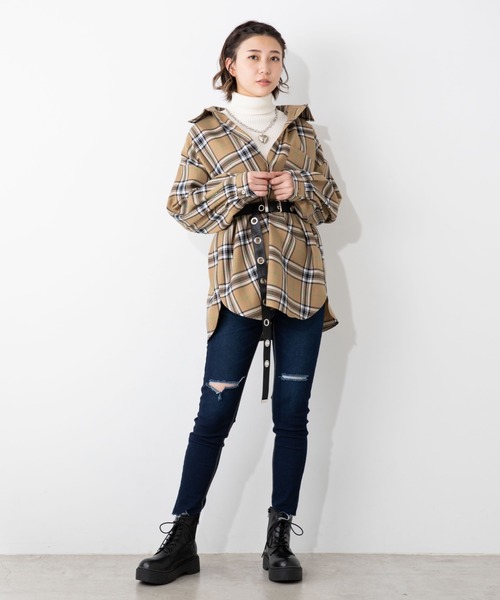 WEGO(ウィゴー)の「WEGO/ルーズカラーチェックシャツ(シャツ/ブラウス・レディース・ベージュ系その他2/パープル系その他2/ブラック系その他2/ベージュ系その他3・FREE)」の18枚目の写真