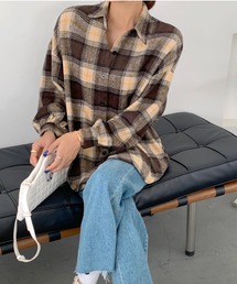 起毛 ボリューム袖 チェックシャツ