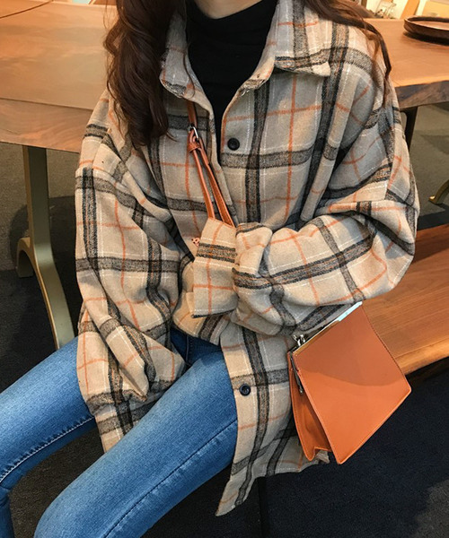 Girly Doll（ガーリードール）の「起毛 ボリューム袖 チェックシャツ（シャツ/ブラウス・レディース・ブルー/モカ/ベージュ/ブラウン系その他2/ブラウン系その他・FREE）」の6枚目の写真