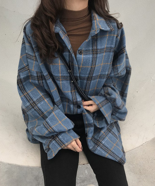 Girly Doll（ガーリードール）の「起毛 ボリューム袖 チェックシャツ（シャツ/ブラウス・レディース・ブルー/モカ/ベージュ/ブラウン系その他2/ブラウン系その他・FREE）」の7枚目の写真