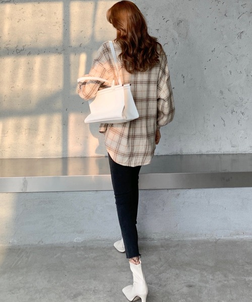 Girly Doll（ガーリードール）の「起毛 ボリューム袖 チェックシャツ（シャツ/ブラウス・レディース・ブルー/モカ/ベージュ/ブラウン系その他2/ブラウン系その他・FREE）」の8枚目の写真