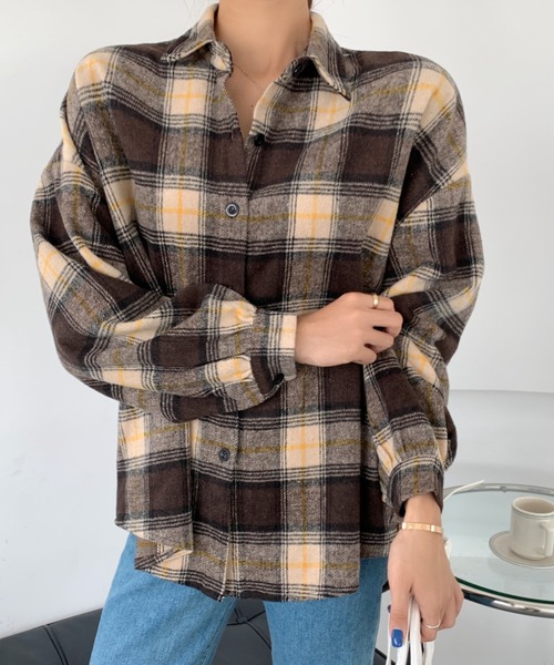 Girly Doll（ガーリードール）の「起毛 ボリューム袖 チェックシャツ（シャツ/ブラウス・レディース・ブルー/モカ/ベージュ/ブラウン系その他2/ブラウン系その他・FREE）」の19枚目の写真