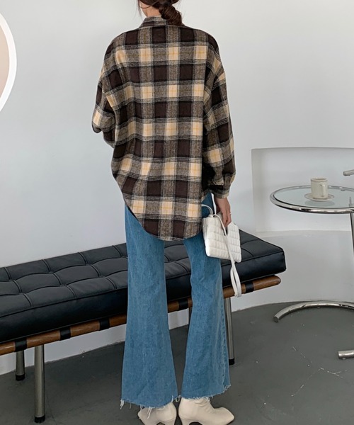 Girly Doll（ガーリードール）の「起毛 ボリューム袖 チェックシャツ（シャツ/ブラウス・レディース・ブルー/モカ/ベージュ/ブラウン系その他2/ブラウン系その他・FREE）」の16枚目の写真