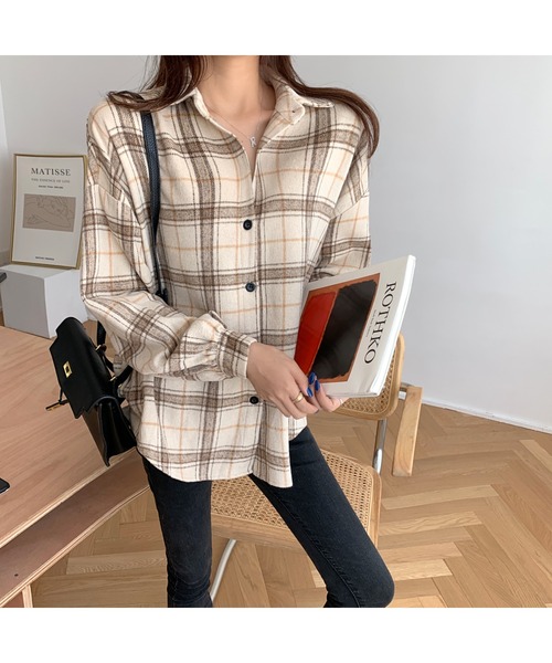 Girly Doll（ガーリードール）の「起毛 ボリューム袖 チェックシャツ（シャツ/ブラウス・レディース・ブルー/モカ/ベージュ/ブラウン系その他2/ブラウン系その他・FREE）」の14枚目の写真