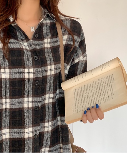 Girly Doll（ガーリードール）の「起毛 ボリューム袖 チェックシャツ（シャツ/ブラウス・レディース・ブルー/モカ/ベージュ/ブラウン系その他2/ブラウン系その他・FREE）」の10枚目の写真