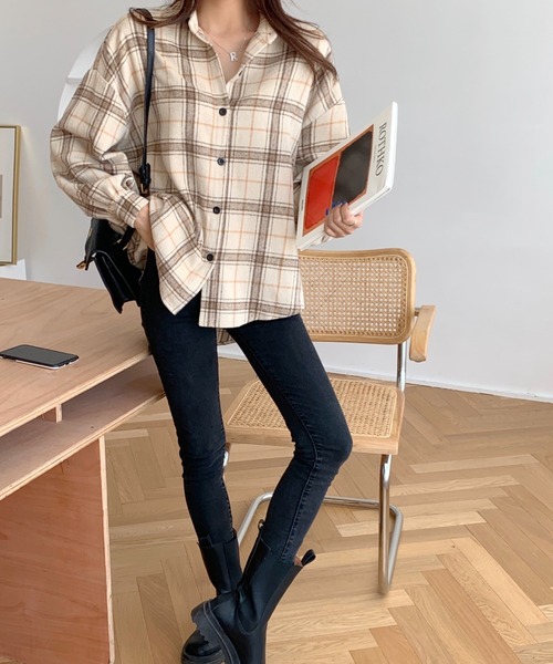 Girly Doll（ガーリードール）の「起毛 ボリューム袖 チェックシャツ（シャツ/ブラウス・レディース・ブルー/モカ/ベージュ/ブラウン系その他2/ブラウン系その他・FREE）」の15枚目の写真