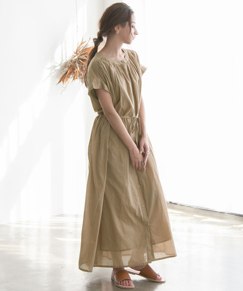 rectangle（レクタングル）の「コットンギャザーシャツワンピース（ワンピース・レディース・ブラック/チャコールグレー/ベージュ・FREE）」の5枚目の写真