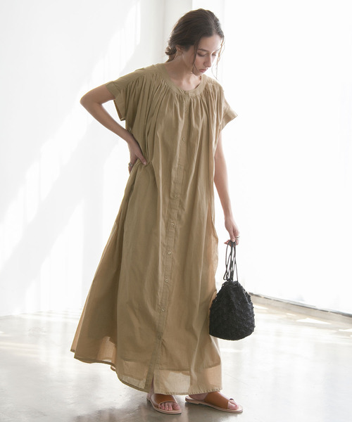 rectangle（レクタングル）の「コットンギャザーシャツワンピース（ワンピース・レディース・ブラック/チャコールグレー/ベージュ・FREE）」の6枚目の写真