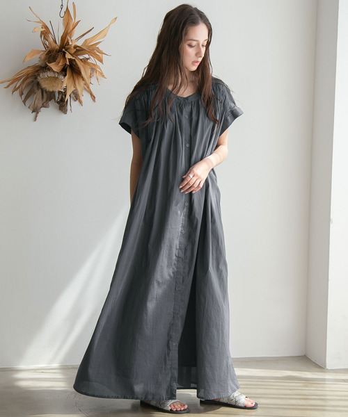 rectangle（レクタングル）の「コットンギャザーシャツワンピース（ワンピース・レディース・ブラック/チャコールグレー/ベージュ・FREE）」の8枚目の写真