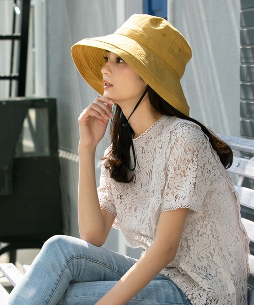 QUEENHEAD（クイーンヘッド）の「紐付きブリーズフレンチハット（ハット・レディース・ブラック/ベージュ/ネイビー/ブラウン/オフホワイト/マスタード/グレー系その他/ブラウン系その他/ライトブラウン・X-LARGE/XX-LARGE/FREE）」の12枚目の写真