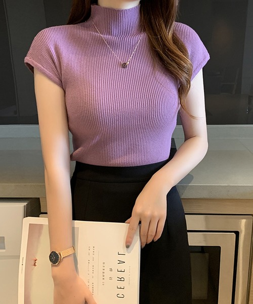 Doula Doula(ドゥーラドゥーラ)の「フレンチスリーブサマーハイネックリブニット(ニット/セーター・レディース・ホワイト/ブラック/ブルー/グレー/ピンク/パープル/テラコッタ/キャメル/アイボリー/ブラウン系その他/ブルー系その他/パープル系その他/ピンク系その他/ホワイト系その他/ブラック系その他/グレー系その他2/グレー系その他/ブラック系その他2/イエロー系その他2/ホワイト系その他2/ピンク系その他2/パープル系その他2/ホワイト系その他3/ブラウン系その他2/ブルー系その他2/ホワイト系その他4/イエロー系その他・FREE)」の19枚目の写真