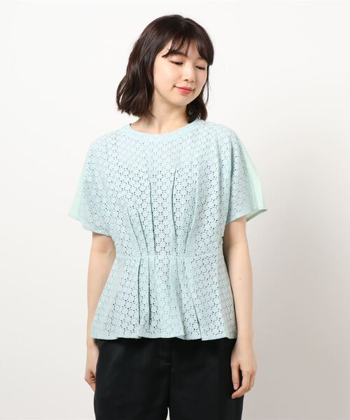 GGD SELECT(ジージーディー セレクト)の「ハヴァナイストリップ HAVEANICETRIP コットン ショート丈 サークルレースウエストタックチュニック(Tシャツ/カットソー・レディース・ライラック/ミント/グリーン/オフホワイト/ネイビー・LL/L/XL/M/3L)」の3枚目の写真