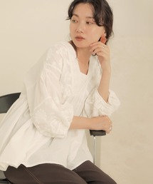 【WEB限定】Made in India◆刺繍パフスリーブギャザーブラウス