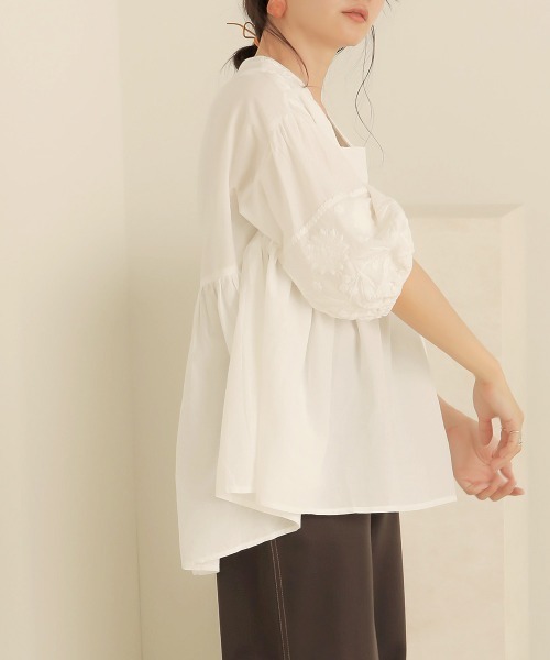 Bab（バブ）の「【WEB限定】Made in India◆刺繍パフスリーブギャザーブラウス（シャツ/ブラウス・レディース・ブラック/オフホワイト/モカ・38）」の9枚目の写真