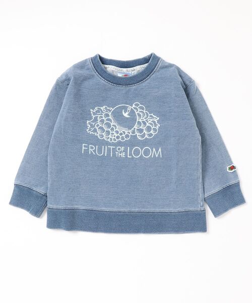 FRUIT OF THE LOOM（フルーツオブザルーム）の「キッズ インディゴ裏毛スウェットシャツ / クロップド丈 / 長袖 / スウェット / 前面 / ロゴ / プリント / ユニセックス（スウェット・キッズ・インディゴブルー/ブルー・90-100cm/110-120cm/130-140cm）」の4枚目の写真