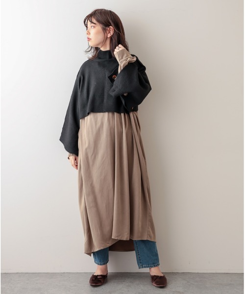 natural couture（ナチュラルクチュール）の「ベストにもなる2WAYポンチョ（ニット/セーター・レディース・ブラック/モカ/ライトベージュ・FREE）」の4枚目の写真