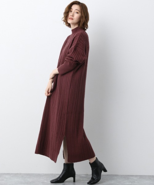 A part by（アパートバイ）の「5GAcWケーブルハイネックワンピース　919527（ワンピース・レディース・ブラック/アイボリー/ボルドー・FREE）」の6枚目の写真