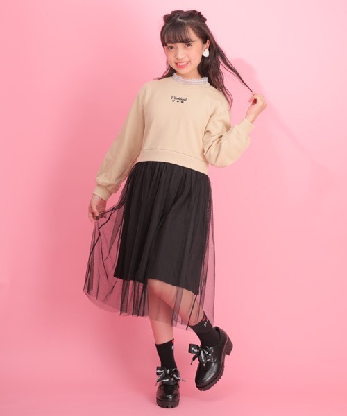 PINKHUNT（ピンクハント）の「PINKHUNT チュールスカートドッキングワンピース 4942K（ワンピース・キッズ・オフホワイト/ベージュ・120cm/130cm/140cm/150cm/160cm）」の5枚目の写真