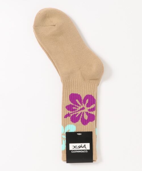 X-girl(エックスガール)の「【X-girl /エックスガール】 HIBISCUS RIB SOCKS(ソックス/靴下・レディース・ホワイト/ブラック/ベージュ/ブルー・FREE)」の4枚目の写真