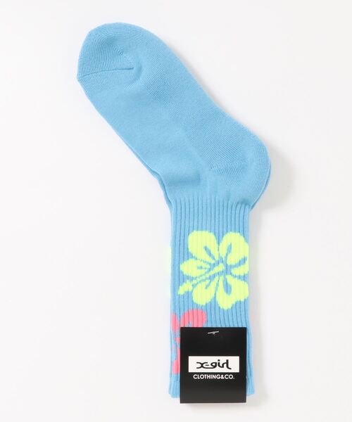 X-girl(エックスガール)の「【X-girl /エックスガール】 HIBISCUS RIB SOCKS(ソックス/靴下・レディース・ホワイト/ブラック/ベージュ/ブルー・FREE)」の1枚目の写真