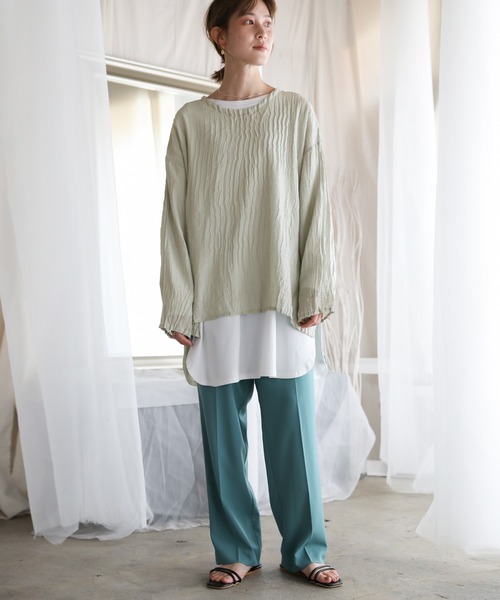 select MOCA(セレクトモカ)の「2021 SS クルーネックワッシャーポプリンブラウス(シャツ/ブラウス・レディース・オフホワイト/イエロー/グリーン・FREE)」の4枚目の写真
