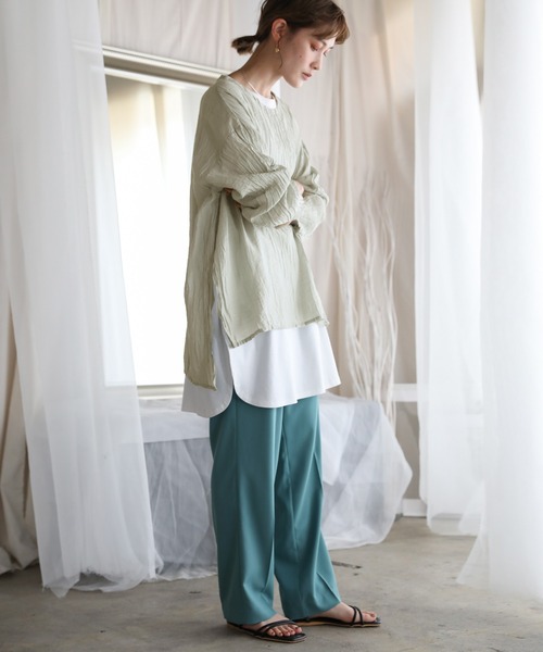 select MOCA(セレクトモカ)の「2021 SS クルーネックワッシャーポプリンブラウス(シャツ/ブラウス・レディース・オフホワイト/イエロー/グリーン・FREE)」の10枚目の写真
